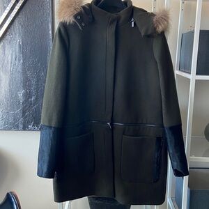 Zac Posen Genuine Raccon/ Baby Calf Fur Wool Convertible Coat US 14 / XL